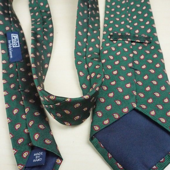 Polo by Ralph Lauren Made by Hand Emerald Green Garnet Red Lemon Yellow Silk Tie - Picture 4 of 7